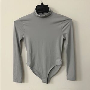 Zenana Outfitters Light Gray Mockneck Long Sleeve Bodysuit
